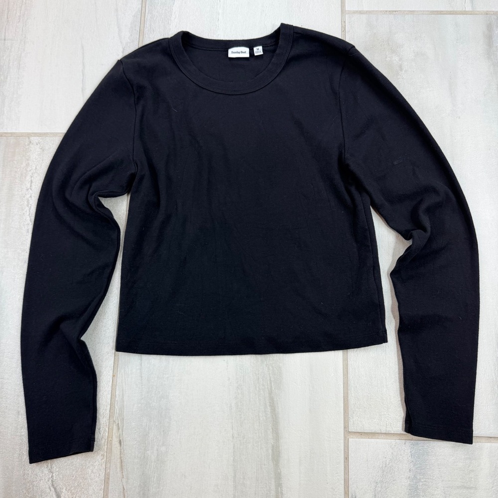 Sunday Best Aritzia Black Long Sleeve Crewneck Top Medium - Picture 1 of 6